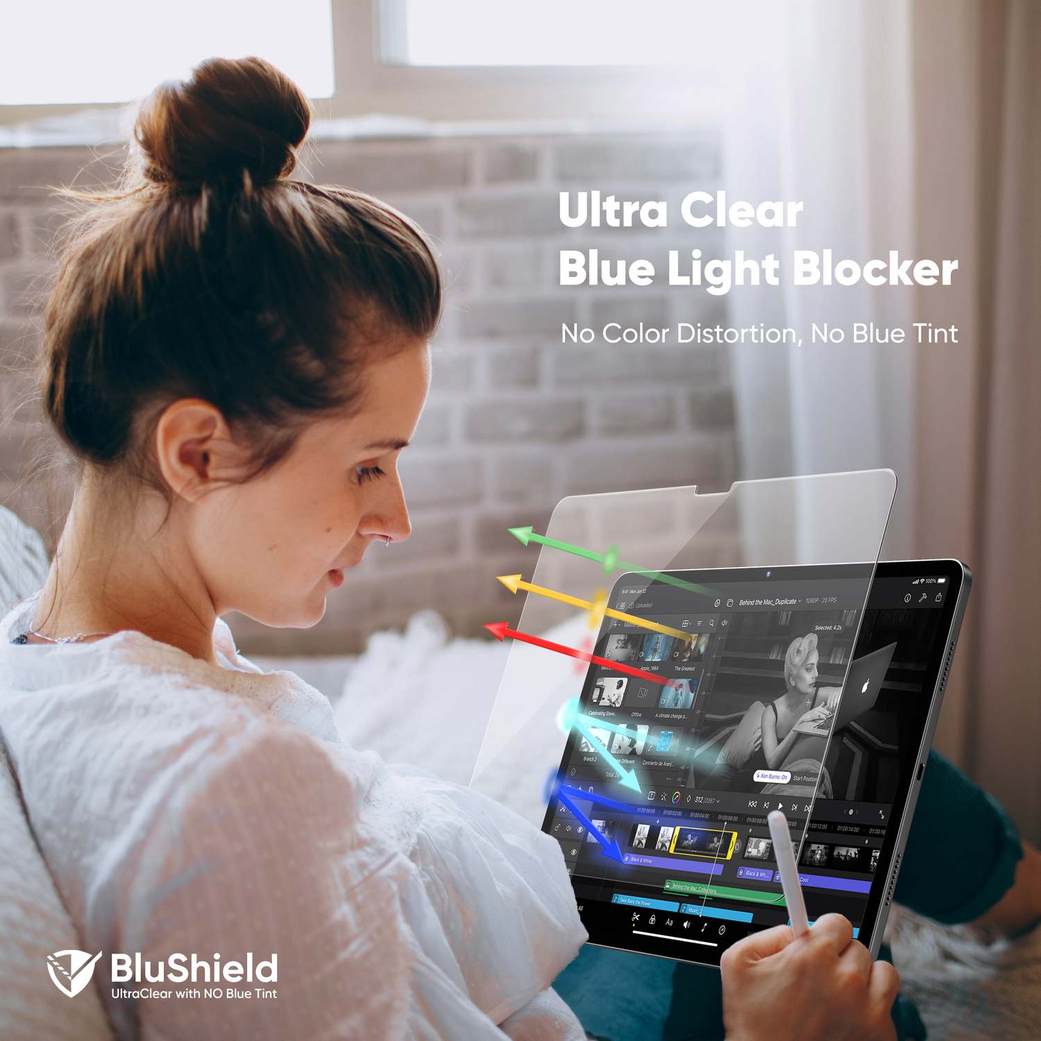 ONETIME NanoArmour 13 inch for iPad Pro 2024 Ultra Clear Screen Protector: Clear Blue Light Blocker, No Blue Tint, TruColor