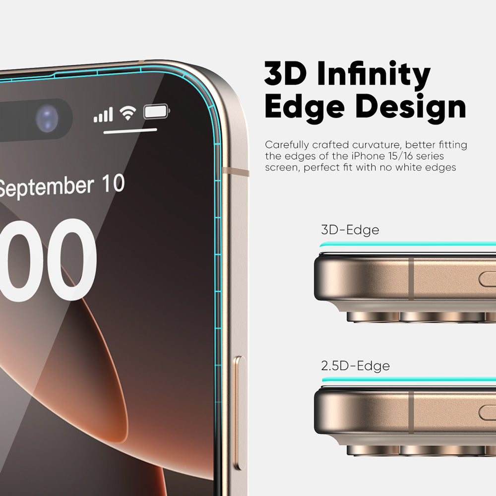 FLOLAB ONETIME MAX NanoArmour for iPhone 16 Series Matte 3D Screen Protector with Infinity Edge, Anti-Glare Technology, PolarSpectra Anti-Rainbow Technology, Smooth as Butter