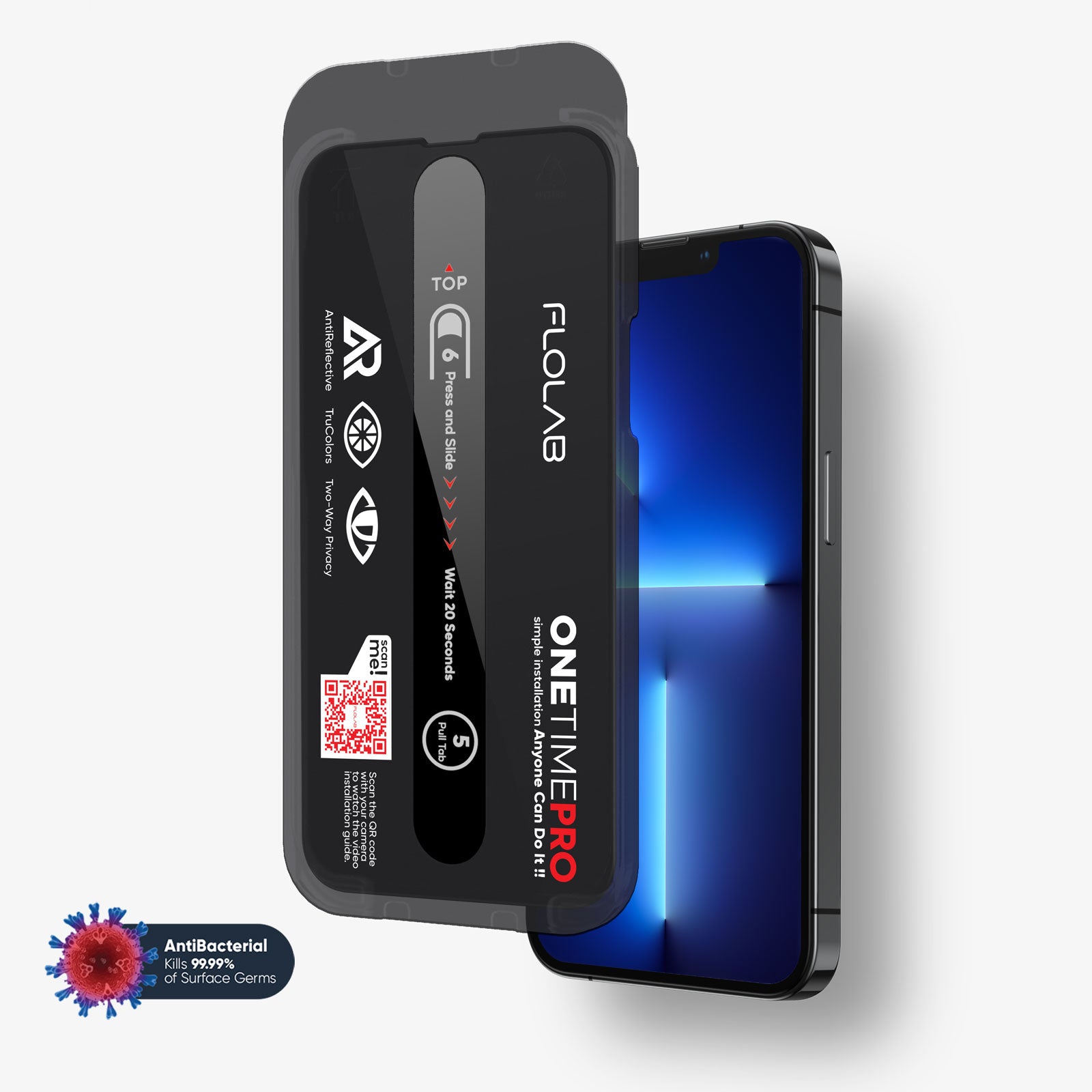 ONETIME PRO NanoArmour Screen Protector for iPhone with ClearVue Anti-Reflective Technology: Crystal Clear Privacy, Edge-to-Edge, Antimicrobial