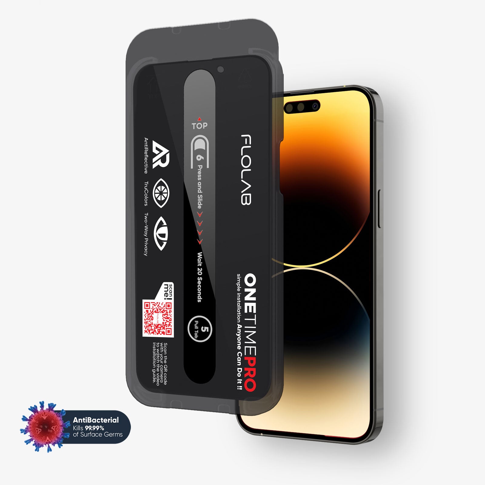 ONETIME PRO NanoArmour Screen Protector for iPhone with ClearVue Anti-Reflective Technology: Crystal Clear Privacy, Edge-to-Edge, Antimicrobial