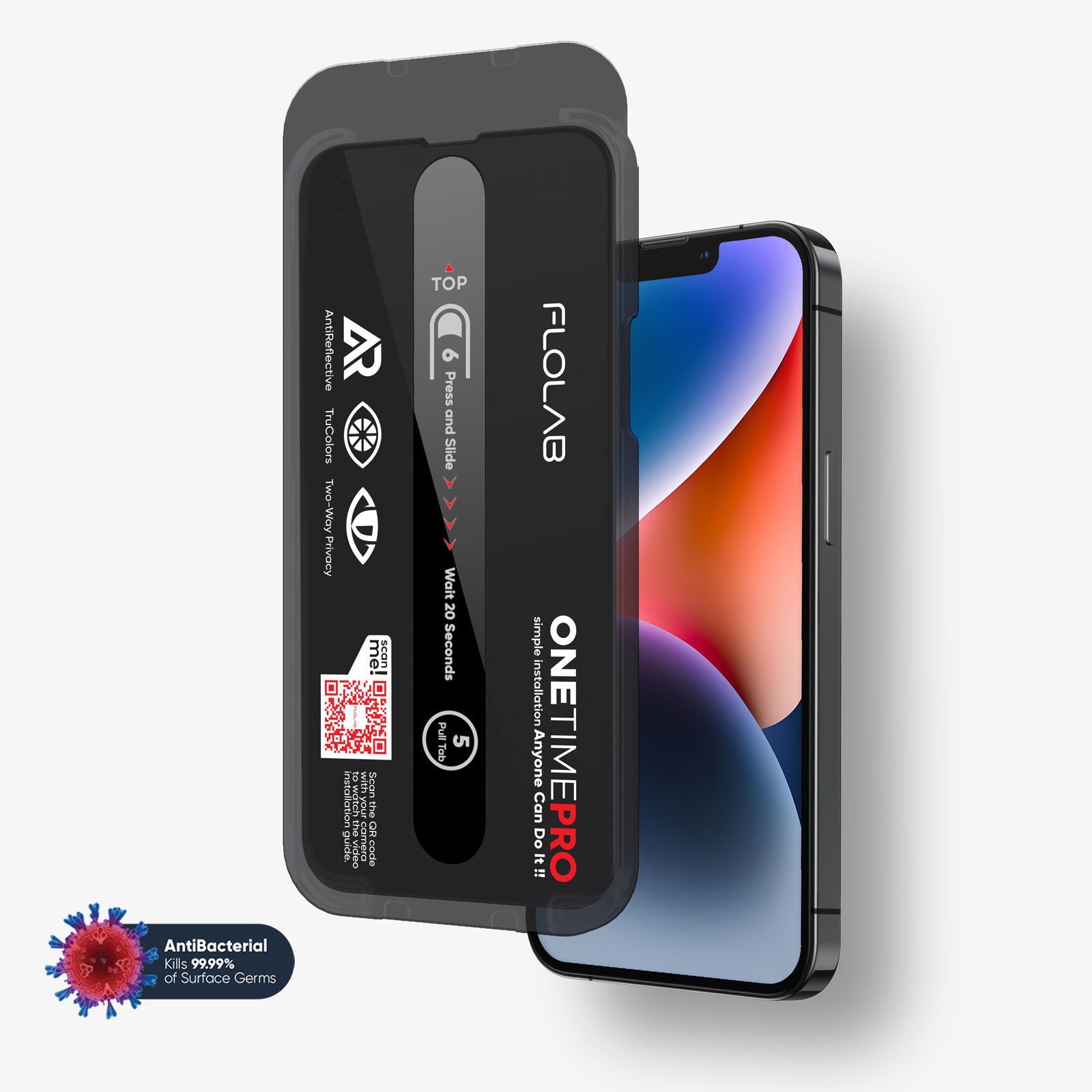 ONETIME PRO NanoArmour Screen Protector for iPhone with ClearVue Anti-Reflective Technology: Crystal Clear Privacy, Edge-to-Edge, Antimicrobial