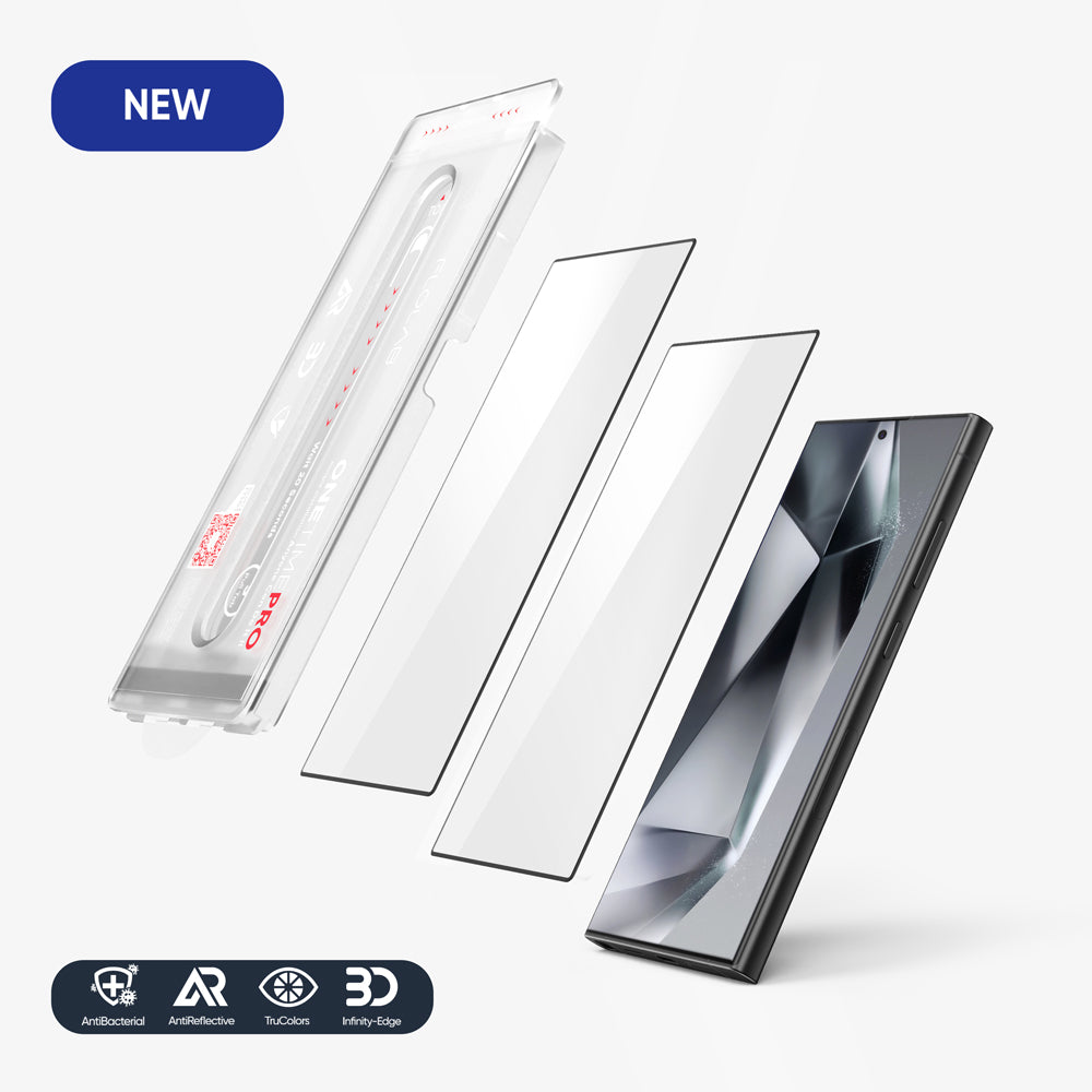 FLOLAB NanoArmour ONETIME PRO for Samsung Galaxy S24 Ultra 3D Screen Protector ClearVue, Anti-Microbial,Fingerprint ID Compatible, Anti-Rainbow, Anti Reflective Technologies